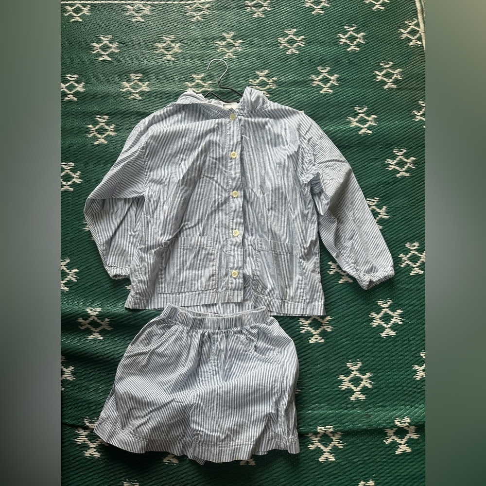 Vintage City Lights Kids Pajama Set Blue Stripe Size 7/8 Made in USA